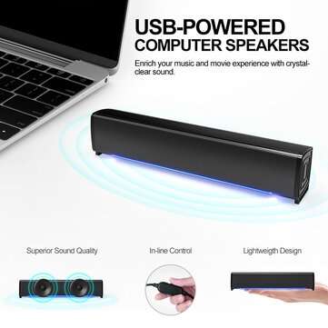 3D Surround Soundbar Channel 2.0 Speaker Wired Computer Speakers Stereo Subwoofer Soundbar for Lapto