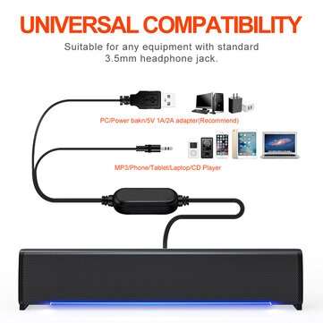 3D Surround Soundbar Channel 2.0 Speaker Wired Computer Speakers Stereo Subwoofer Soundbar for Lapto