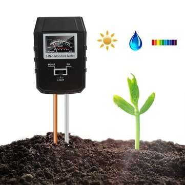 3-in-1 Soil PH Meter Moisture Tester Indoor Plants Garden Lawn Light Sensor Soil ... (COLOR.: BLACK)
