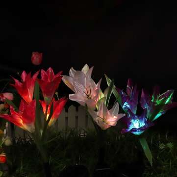3Pc 4 Head Lily Flower Solar Light Colorful LED Decorative Outdoor Lawn Lamp Home Garden IP65 Waterp