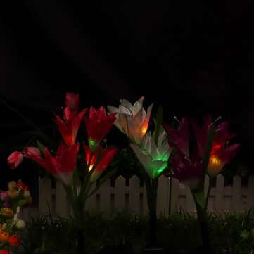 3Pc 4 Head Lily Flower Solar Light Colorful LED Decorative Outdoor Lawn Lamp Home Garden IP65 Waterp
