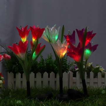 3Pc 4 Head Lily Flower Solar Light Colorful LED Decorative Outdoor Lawn Lamp Home Garden IP65 Waterp