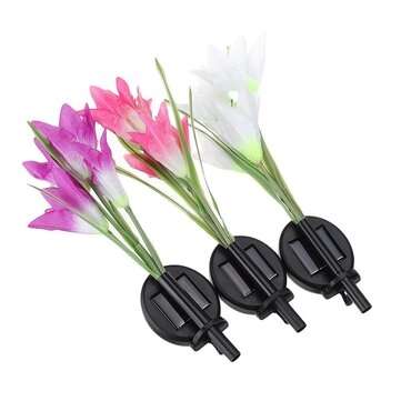 3Pc 4 Head Lily Flower Solar Light Colorful LED Decorative Outdoor Lawn Lamp Home Garden IP65 Waterp