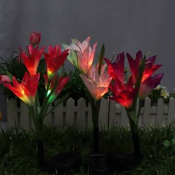 3Pc 4 Head Lily Flower Solar Light Colorful LED Decorative Outdoor Lawn Lamp Home Garden IP65 Waterp