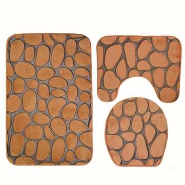 3Pcs 3D Stone Printed Bathroom Mats Set Toilet Carpets Coral Fleece Lid Toilet Seat Co... (TYPE: #1)