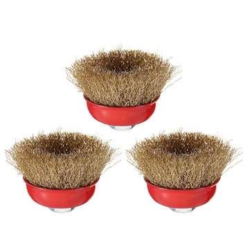 3pcs 65mm M14 Thread Brass Steel Wire Brushes Polishing Head for Angle Grinder