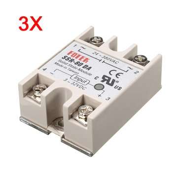 3Pcs 80A SSR-80DA Solid State Relay Module DC To AC 24V-380V Output