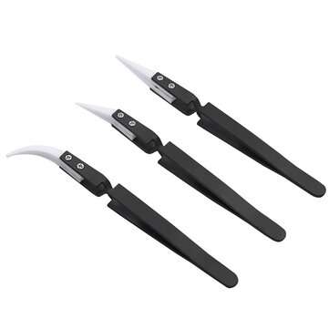 3PCS Anti-Static Reverse Ceramic Tweezers Stainless Steel Electronic CIigarette Heat Resistant Condu