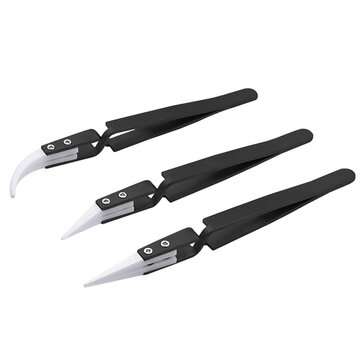 3PCS Anti-Static Reverse Ceramic Tweezers Stainless Steel Electronic CIigarette Heat Resistant Condu
