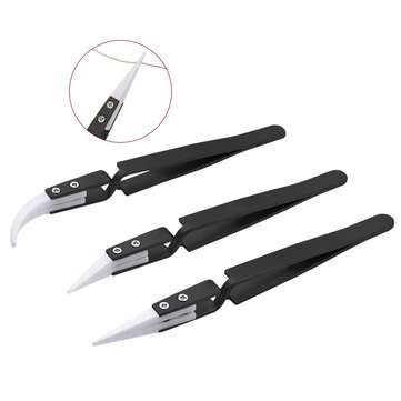 3PCS Anti-Static Reverse Ceramic Tweezers Stainless Steel Electronic CIigarette Heat Resistant Condu
