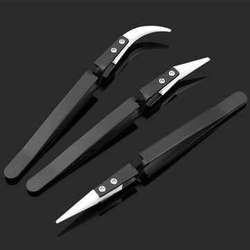 3PCS Anti-Static Reverse Ceramic Tweezers Stainless Steel Electronic CIigarette Heat Resistant Condu