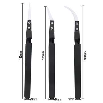 3PCS Anti-Static Reverse Ceramic Tweezers Stainless Steel Electronic CIigarette Heat Resistant Condu