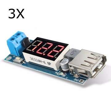3Pcs DC-DC 4.5-40V Step Down LED Volt Meterr USB Voltage Converter Buck Module 5V/2A