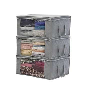 3PCS Foldable Clothes Storage Boxes Bags Ziped Organizers Closet Wardrobe (COLOR: BLUE)