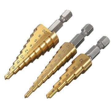 3pcs HSS Step Cone Drill Bit Titanium Hole Cutter Set 3-12/4-42/4-20mm