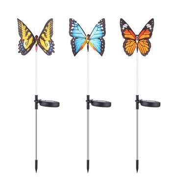 3Pcs LED Solar Powered Fiber Optic Butterfly Light Outdoor Ground Plug Light IP65 Waterproof Garden