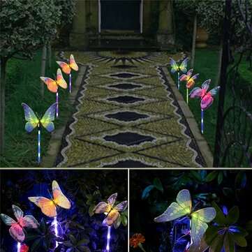 3Pcs LED Solar Powered Fiber Optic Butterfly Light Outdoor Ground Plug Light IP65 Waterproof Garden