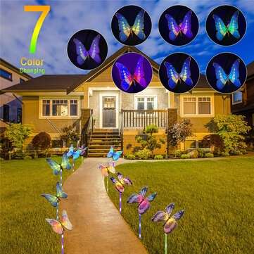 3Pcs LED Solar Powered Fiber Optic Butterfly Light Outdoor Ground Plug Light IP65 Waterproof Garden