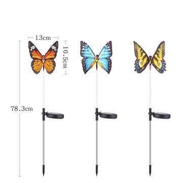 3Pcs LED Solar Powered Fiber Optic Butterfly Light Outdoor Ground Plug Light IP65 Waterproof Garden