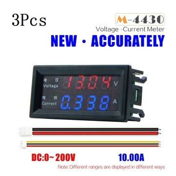 3Pcs M4430 Mini Digital Voltmeter Ammeter DC 200V 10A Panel Amp Volt Voltage Current Meter Tester De