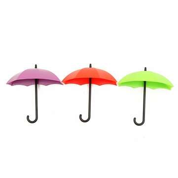 3Pcs Umbrella Shape Paste-linked Storage Bracket Wall Hooks Decor