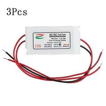 3Pcs Yushun LS-5S 5V 5W AC to DC Switching Power Supply Module Monitoring Power Supply with White Sh