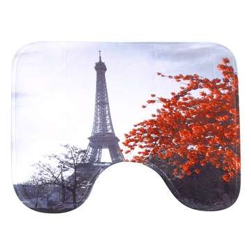 3Pcs/Set Eiffel Tower Maple Bathroom Anti-slip Carpet Rug Toilet Cover Bath Floor Mat