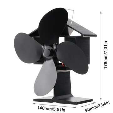 4 Blades Heat Powered Wood Stove Fan Eco Friendly Wood Log Burner Fireplace Fan