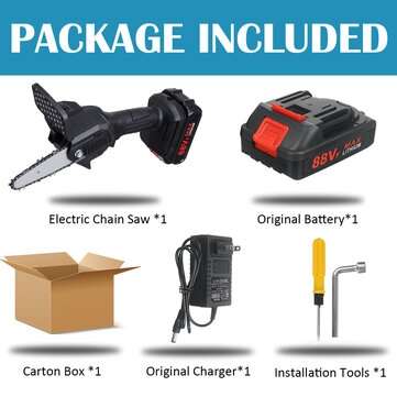 4 Inch 3000W 88VF Electric Chain Saw 10000mAh Handheld Woodworking Wood Cut... (BATTERY: ONEBATTERY)