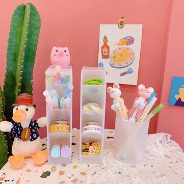 4 Layers Plastic Pen Holder Desktop Storage Oblique Insertion Organizer Pencil Stationery Office Des