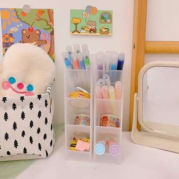 4 Layers Plastic Pen Holder Desktop Storage Oblique Insertion Organizer Pencil Stationery Office Des