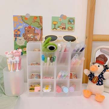 4 Layers Plastic Pen Holder Desktop Storage Oblique Insertion Organizer Pencil Stationery Office Des