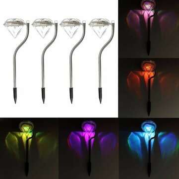 4 PCS Solar Lights Stainless Steel Colour Chang Path Garden Diamond Stake Li... (LIGHT COLOR: WHITE)