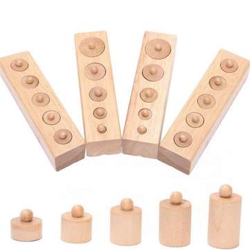 4 PCS Set Educational Wooden Toys for Children Cylinder Socket Blocks Toy Jigsaw P... (SHAPE: ROUND)