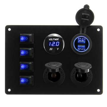 4 Switch Ship Yacht RV LED Display Voltage And Dual 2.1 A USB Charging Car Switch P... (COLOR.: RED)