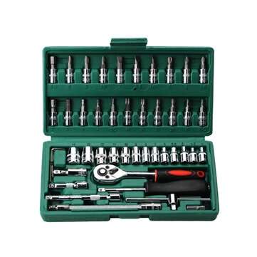 46PCS/SET Car Repair Tools Kit 1/4" Wrench Torx Ratchet Driver Screwdrivers