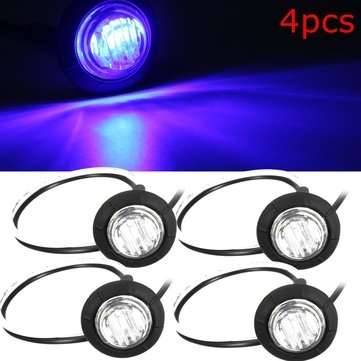 4pcs 12V/24V Blue Mini Round LED Button Side Marker Lights Lamps Truck Trailer