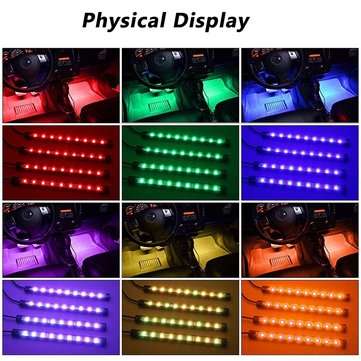 4PCS 16 Color LED Car Floor Decoration Lights Strips Sound Control Atmosphere Lamp with Remote Contr