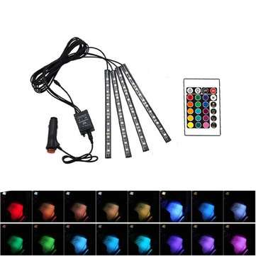 4PCS 16 Color LED Car Floor Decoration Lights Strips Sound Control Atmosphere Lamp with Remote Contr