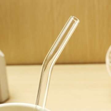 4Pcs 5mm Reusable Clear Bent Glass Drinking Straws Water Juice Straws with Cleaning Brush