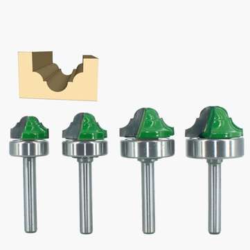 4Pcs 6.35mm Shank Double Roman Edging Router Bit With Bearing Bilateral Frame Line Cutter For Woodwo