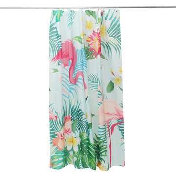 4PCS Bathroom Flamingo Shower Curtain Pedestal Rug Lid Toilet Cover Bath Mat Set