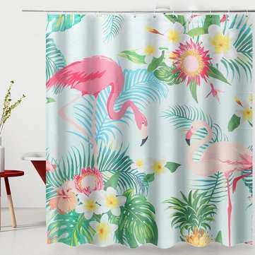 4PCS Bathroom Flamingo Shower Curtain Pedestal Rug Lid Toilet Cover Bath Mat Set