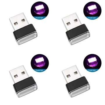 4PCS Car Mini LED USB Atmosphere Light Portable Auto Interior Lamp Waterproof Hom... (COLOR: PURPLE)