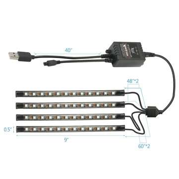 4Pcs Car RGB 12LED Interior Atmosphere Decorative Light Multi-colorful Support Sound Control Functio