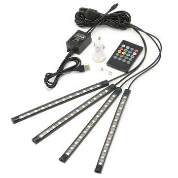 4Pcs Car RGB 12LED Interior Atmosphere Decorative Light Multi-colorful Support Sound Control Functio
