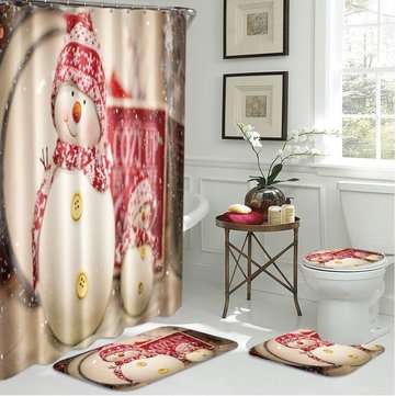 4Pcs Christmas Bathroom Non-Slip Rug+Lid Toilet Covers Bath Mat+Shower Curtain (TYPE2: TYPE3)
