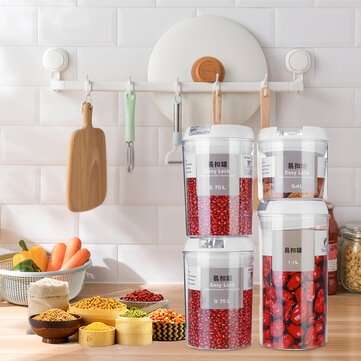 4PCS Food Storage Containers Plastic Airtight Lids Cereal Machine Set Transparent