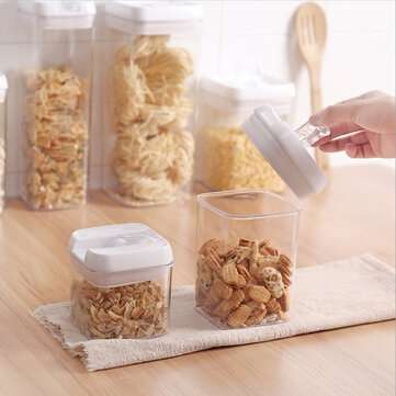 4PCS Food Storage Containers Plastic Airtight Lids Cereal Machine Set Transparent