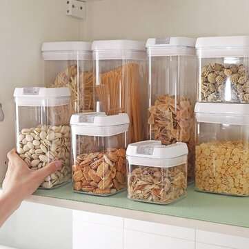 4PCS Food Storage Containers Plastic Airtight Lids Cereal Machine Set Transparent